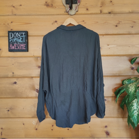 Free People 💜 Herringbone True Affection Button Down Blouse Boho Slouch Medium - Picture 7 of 8